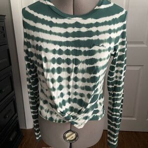 PINK Victoria's Secret Green & White Tie-Dye Long Sleeve Knot Front Top